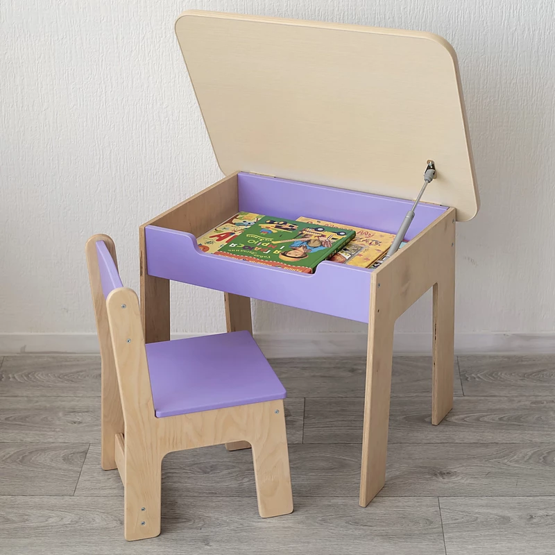 Kindertisch und Stuhl für Kinder im Alter von 1–5 Jahren mit Stauraum für Malbücher und Stifte